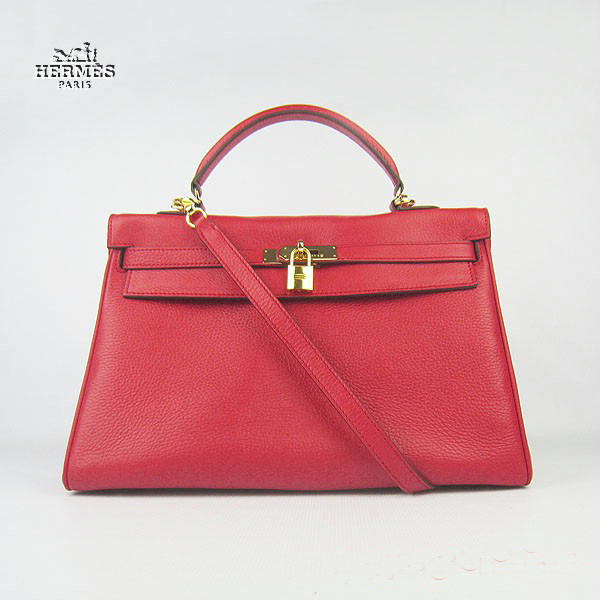 6308 Hermes Kelly 35 centimetri Togo Leather Bag Rosso 6308 Oro Hardware